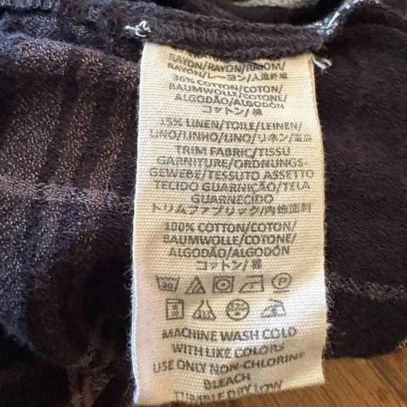 Free People Wesley Plaid Linen Blend Black Gray Sz M - Picture 8 of 9